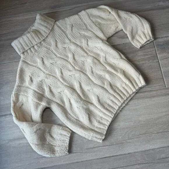ZARA Kids Fancy Collection Kids Cable Knit Turtleneck Sweater Cream 9 Years Old - Picture 2 of 5